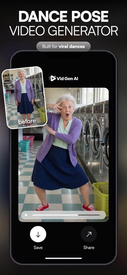 Vid Gen AI dance pose video generator App Store preview